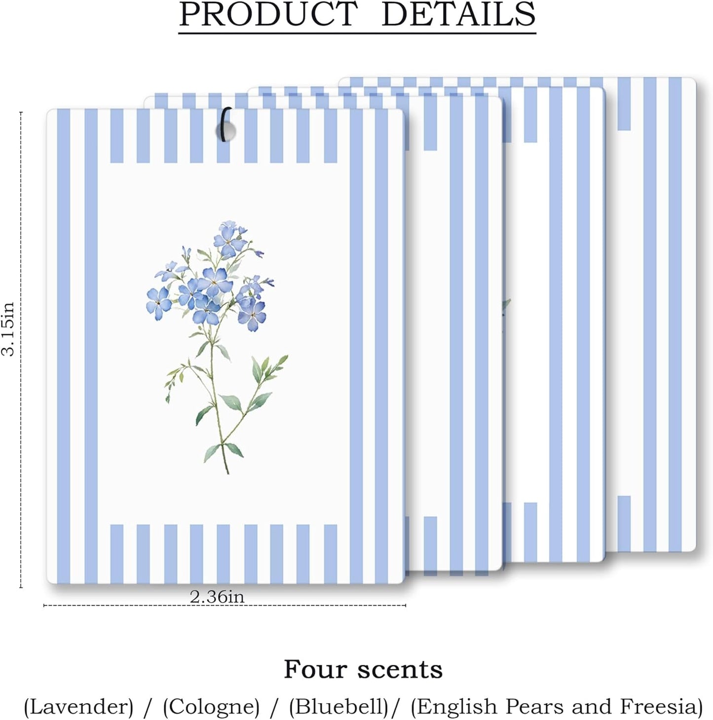 Rustic Blue Floral Car Air Freshener 4 Pcs, Preppy Blue Striped Flower Hanging Scents Air Freshener for Women Girls Gifts, Cottagecore Scented Car Accessories Decor for Room Closet Drawer