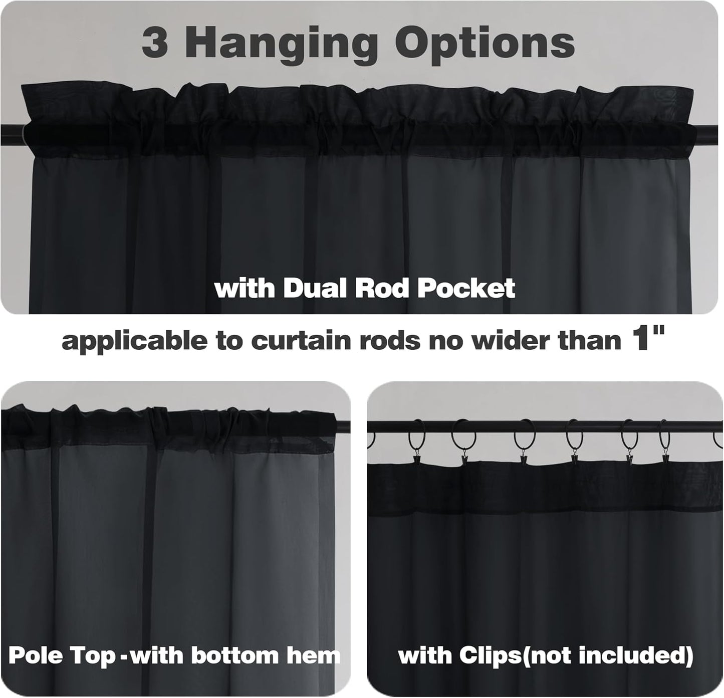 Chyhomenyc Black Sheer Curtains 84 Inches Long 2 Panels, Light Filtering Black Curtains for Living Room, Soft Gentle Voile Rod Pocket Bedroom Window Drapes, 59Wx84L Inch, 2PCS