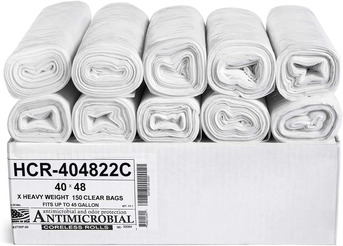 Aluf Plastics High Density Trash Bags, 45 Gallon, 150 Count, 22 Micron (eq), 40" x 48", Clear, for Bathroom, Office, Industrial, Commercial, Janitorial, Municipal, Recycling