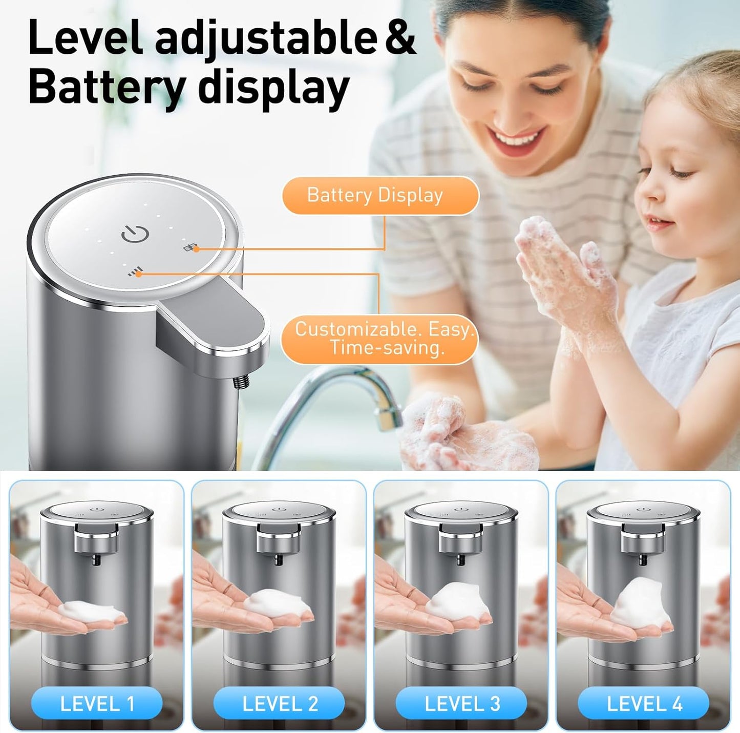 Automatic Foaming Soap Dispenser Foaming Hand Sanitizer Touchless 1500mAh Soap Dispenser Rechargeable with Sensor for Bathroom Kitchen 13.5oz/380ml