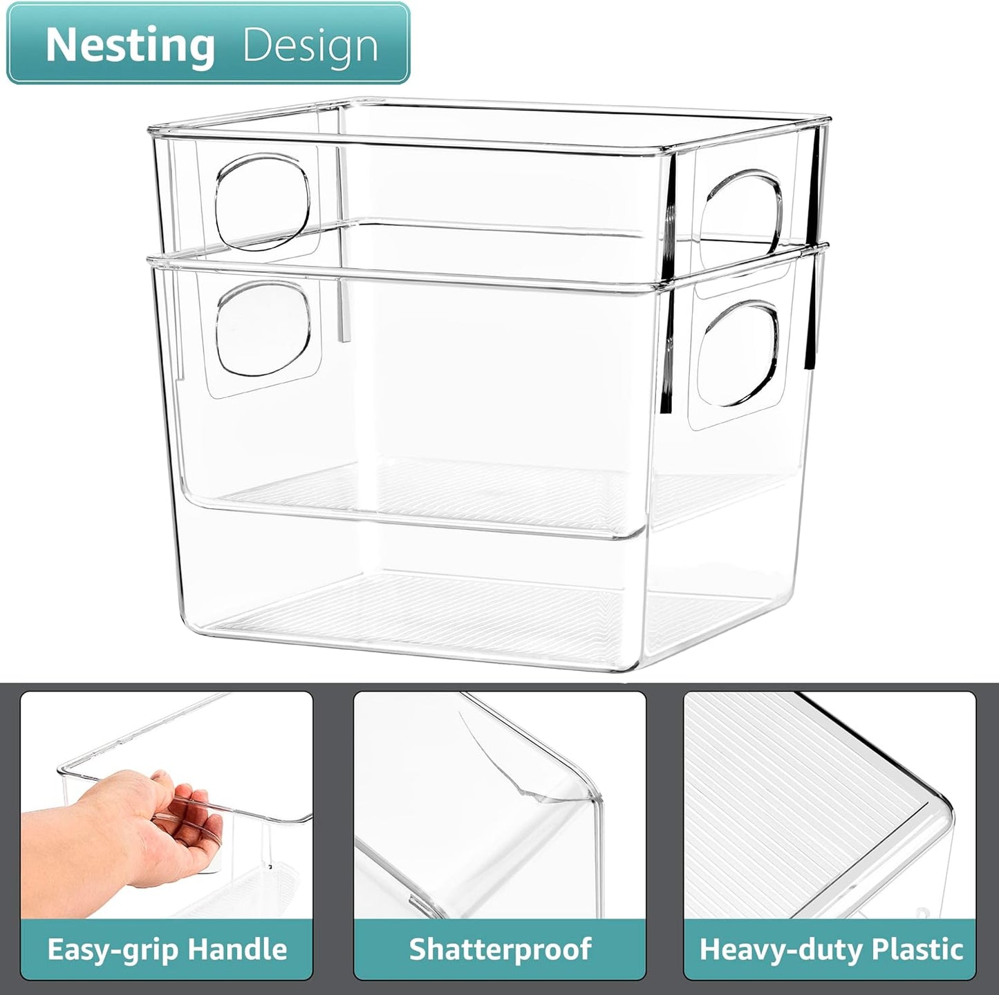 Sorbus 8 Pack Medium Clear Plastic Storage Bins, Clear Organizer Bins with Handle for Kitchen, Pantry, Cabinet, Refrigerator, Craft, Toys, Clothes, Closet, Under Sink, Bathroom Organizers and Storage