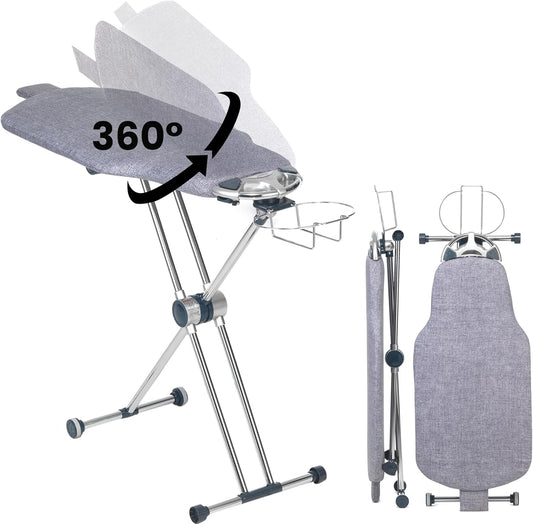 Dazzl 360° Dual-Sided Iron Board - Torso-Shaped Ironing Board Full Size with 8-Level Adjustable Height, Rotatable & Detachable Iron Holder, Garment Clips - HDPE Heat-Resistant Surface