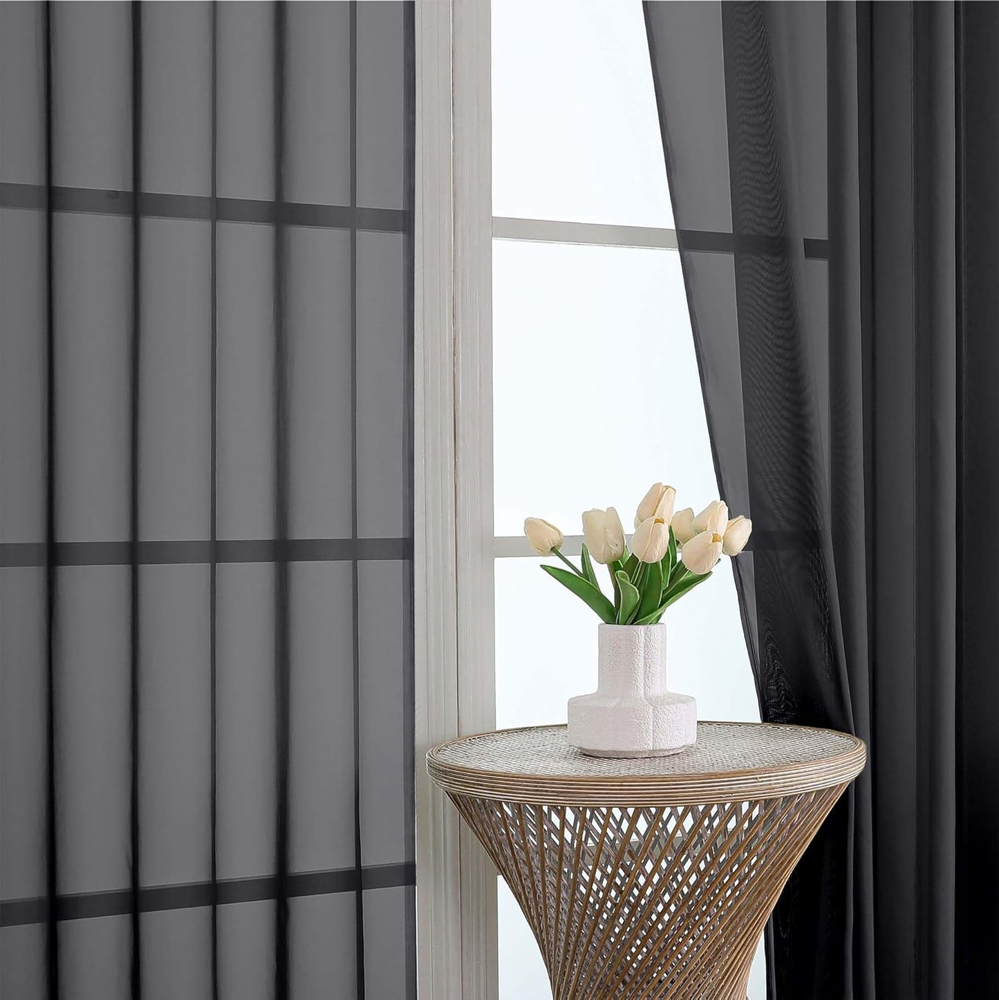 Chyhomenyc Black Sheer Curtains 78 Inches Long 2 Panels Set for Living Room, Light Filtering Voile Lightweight Bedroom Curtains, Rod Pocket Solid Window Treatment Drapes, Each 42W x 78L