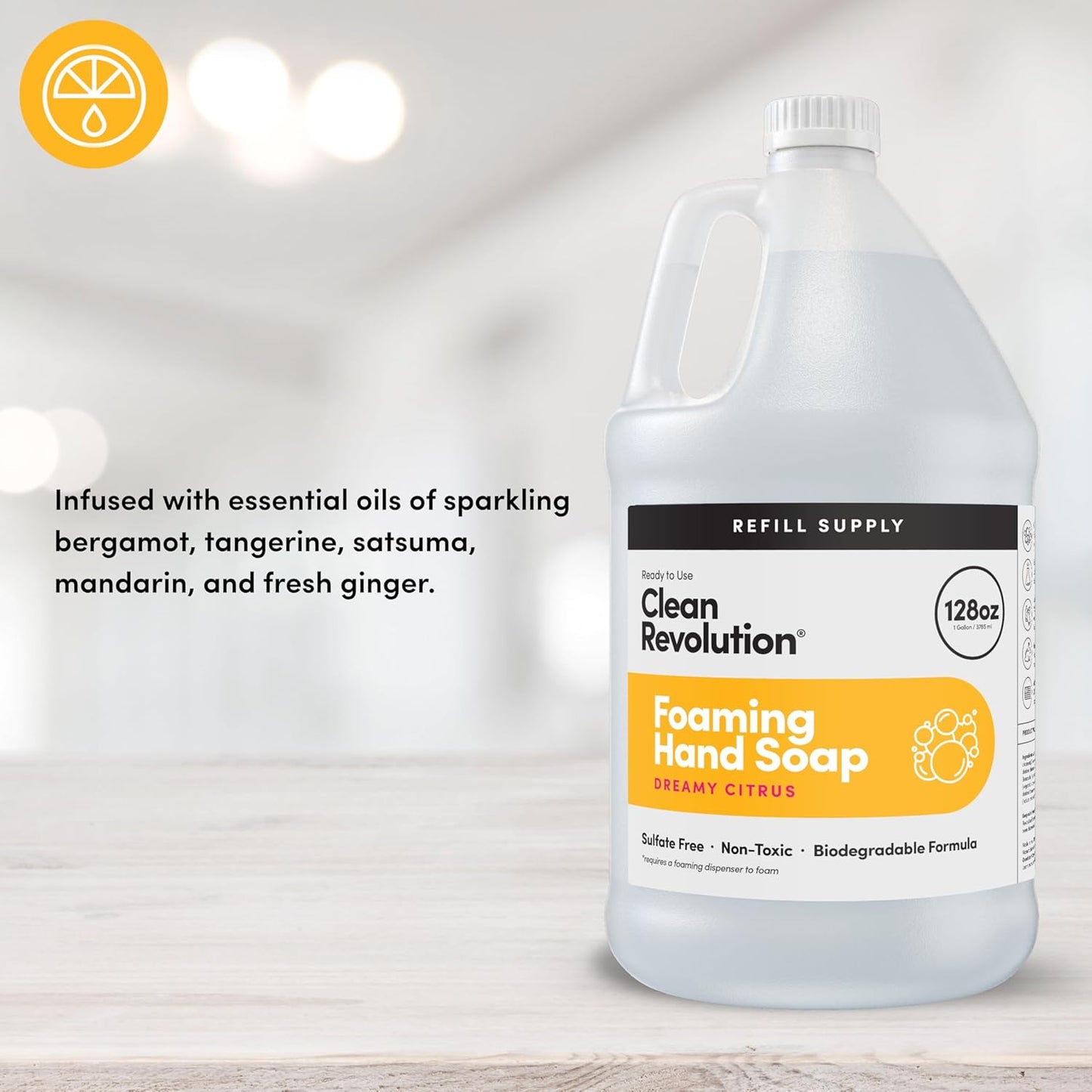 Clean Revolution Foaming Hand Soap Refill Supply Container, Ready to Use Formula, Gluten Free, Dreamy Citrus Fragrance, 128 Fl. Oz, 4 Pack