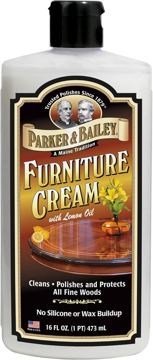 PARKER & BAILEY FURNITURE CREAM - Multisurface Wood Cleaner And Polish Furniture Quick Shine Restorer Protector Kitchen Cabinets Surface Cleaner House Cleaning Supplies Home Improvement, 16oz