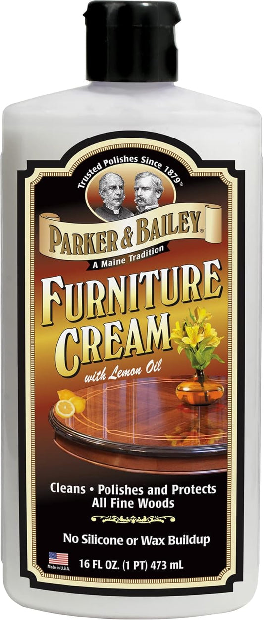 PARKER & BAILEY FURNITURE CREAM - Multisurface Wood Cleaner And Polish Furniture Quick Shine Restorer Protector Kitchen Cabinets Surface Cleaner House Cleaning Supplies Home Improvement, 16oz