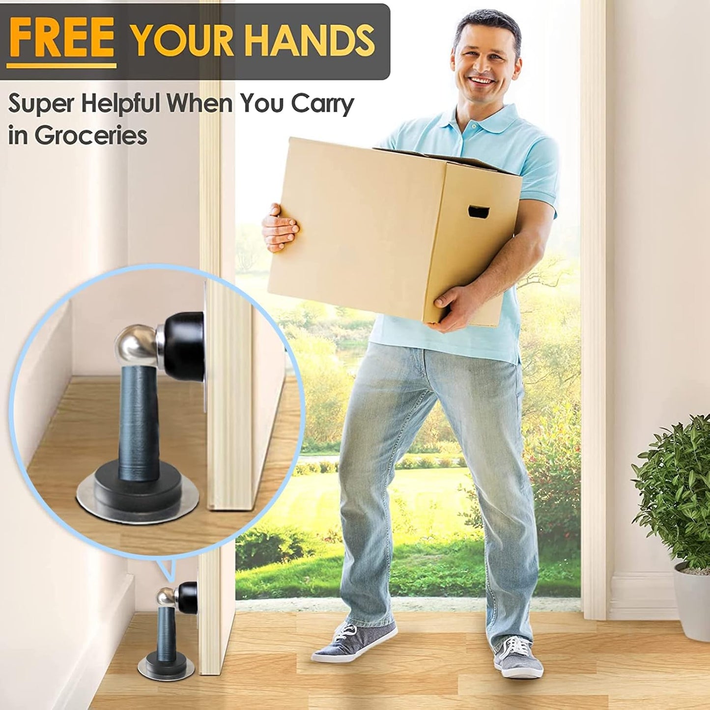 Shackcom Magnetic Door Stop 12 Pack Stainless Steel Door Holders to Keep Door Open Self-Adhesive Tape, Screws for Stronger Wall & Floor Mount for Bedroom Bathroom Kitchen Home Office(Black)