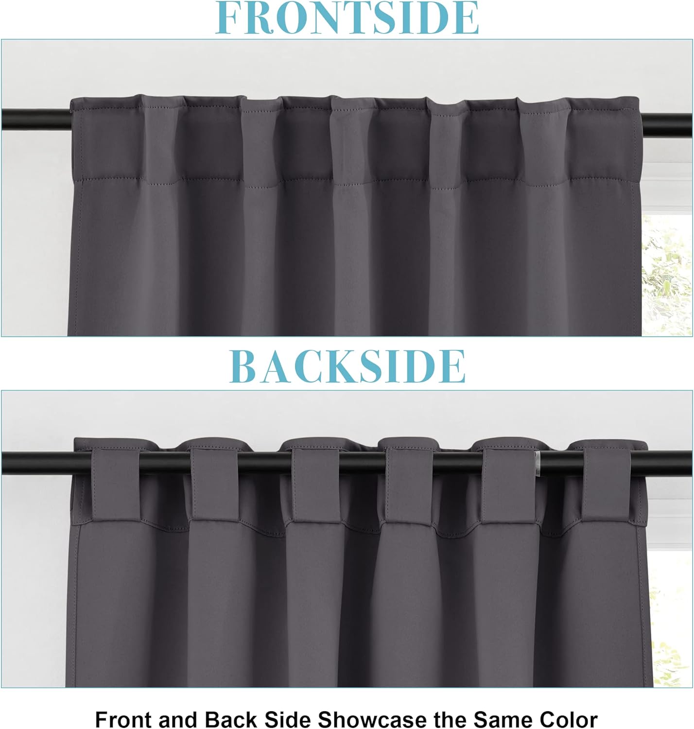 RYB HOME Blackout Curtains for Living Room, Back Tab & Rod Pocket Top Insulating Window Decor for Bedroom Dining Classroom Home Office, W 62 x L 63, Grey, 2 Panels