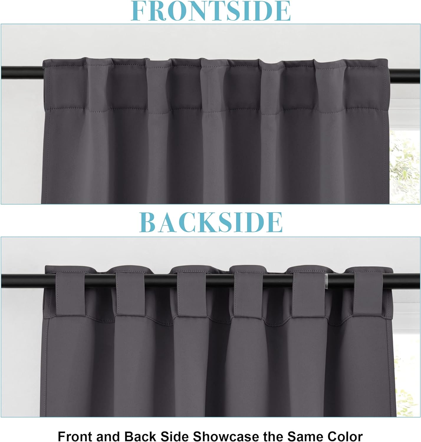 RYB HOME Blackout Curtains for Bedroom - Thermal Insulated Light Block Window Curtains, Back Tab Top Kitchen Drape Panels, Wide 42 x Long 45, Grey, 1 Pair