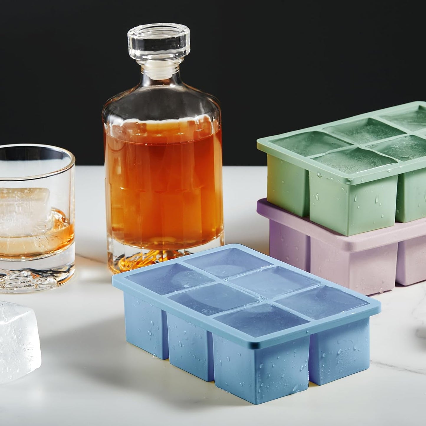 Nax Caki Ice Cube Trays 3 Pack - Large Size Silicone Ice Cube Molds(3 color) for Whiskey Ice Cube Maker for Cocktail Old Fashioned Ice Cube Tray