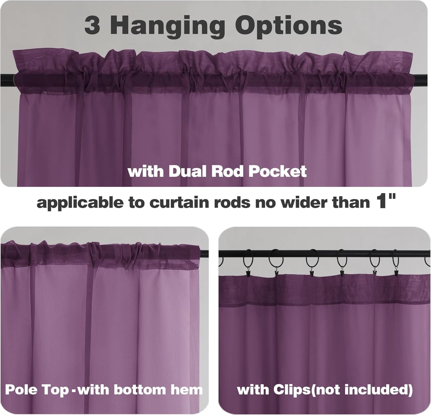 Chyhomenyc Plum Sheer Curtains 78 Inches Long 2 Panels Set for Living Room, Light Filtering Voile Lightweight Bedroom Curtains, Rod Pocket Solid Window Treatment Drapes, Each 42W x 78L