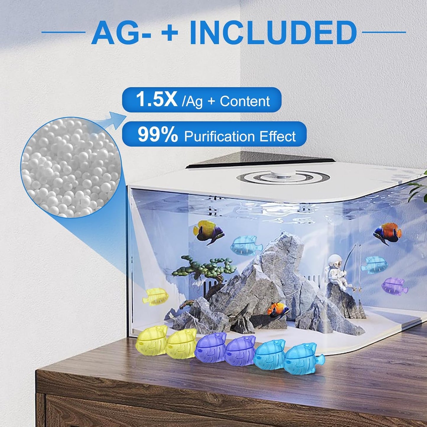 10PC Humidifier Cleaner Fish Universal Humidifier Tank Cleaner Works in All humidifiers and Fish Tanks Purifies Water, Prevent Hard Water Build-Up,Demineralization Cleaner(Blue)