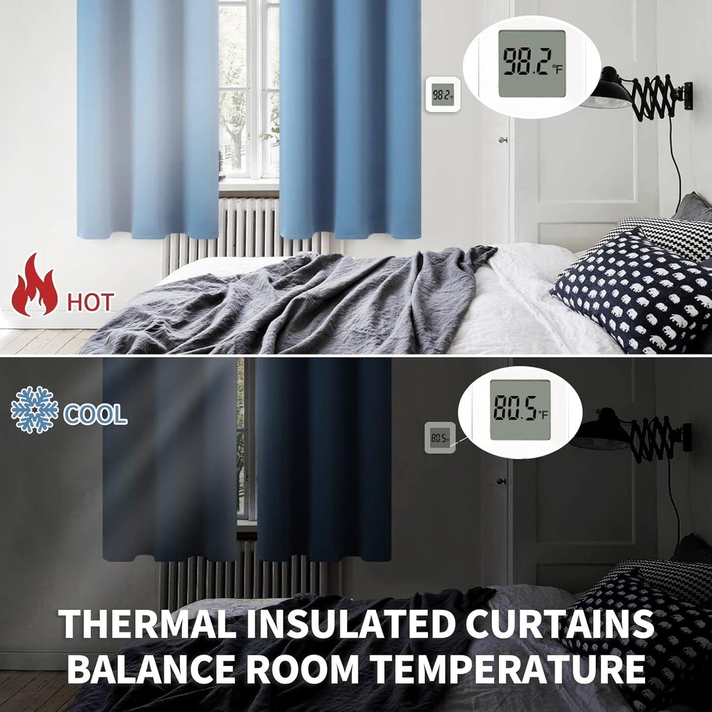 BGment Denim Blue Blackout Curtains for Bedroom 45 Inches Long - Thermal Insulated Drapes Short Length Room Darkening with Rod Pocket for Kitchen Bathroom Window, 42 x 45 Inch, 2 Panels