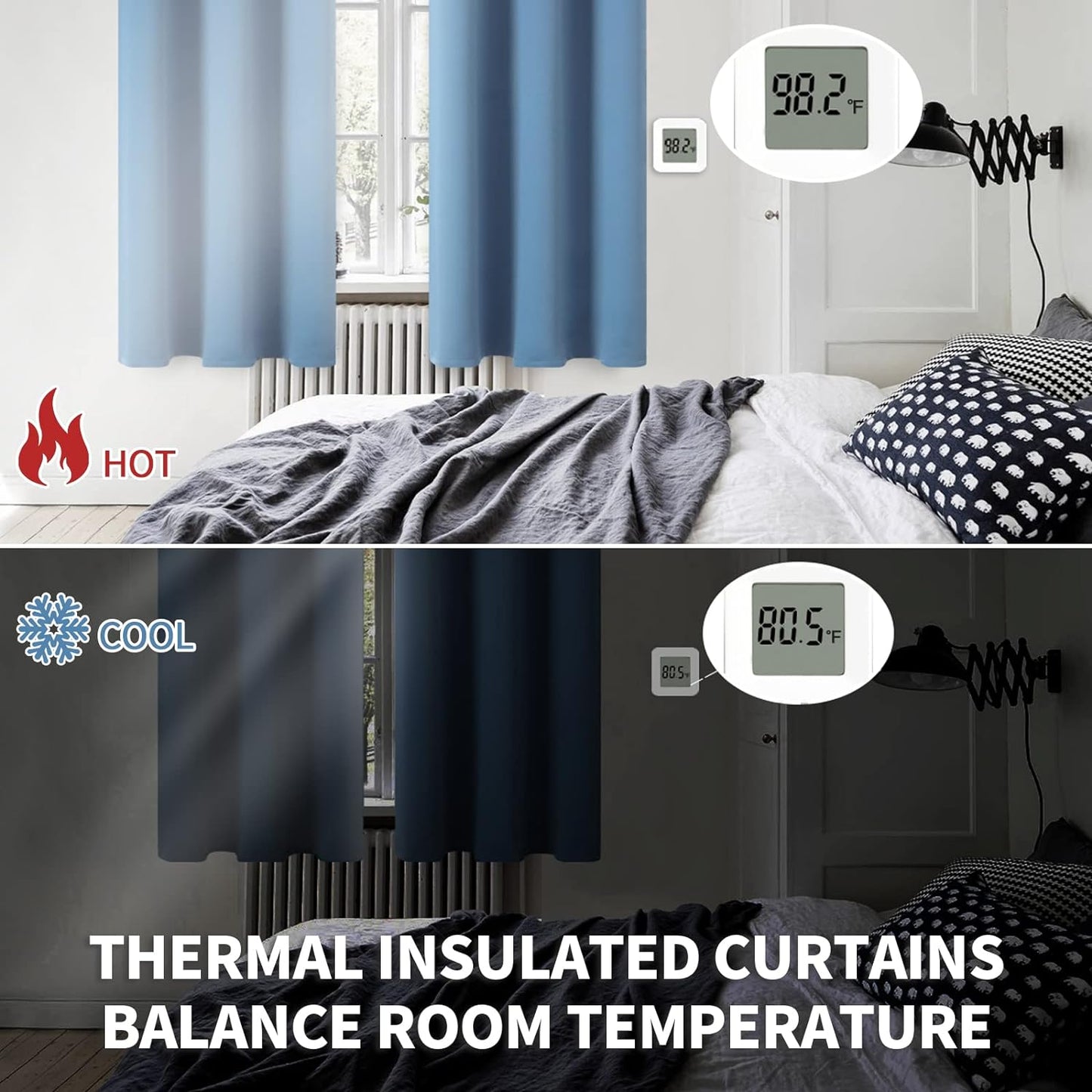 BGment Blackout Curtains 63 Inches Long for Bedroom - Denim Blue Thermal Insulated Drapes Room Darkening with Rod Pocket Privacy for Living Room, 52 x 63 Inch, 2 Panels