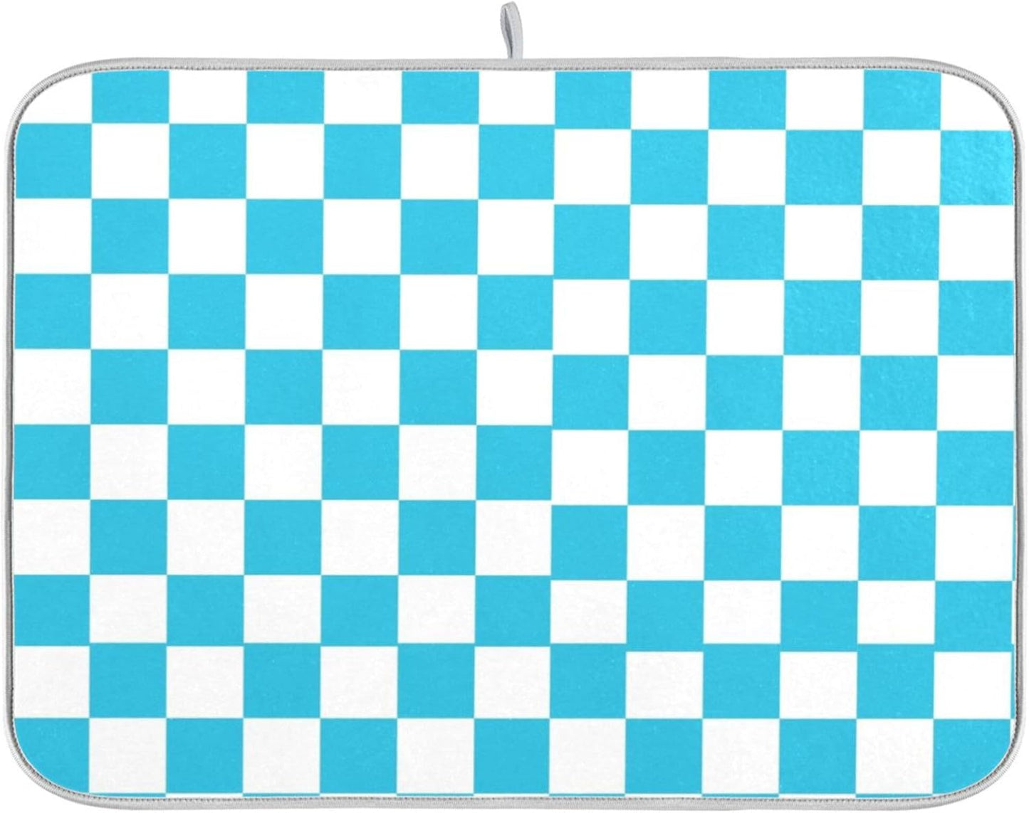 Turquoise Chessboard Dish Drying Mat for Kitchen Countertop 18x24 Teal Plaid Checkered Rectangle Large Drying Mat Reusable Quick Dry Dish Sink Absorbent Mats Easy Clean Decorative Home Essentials