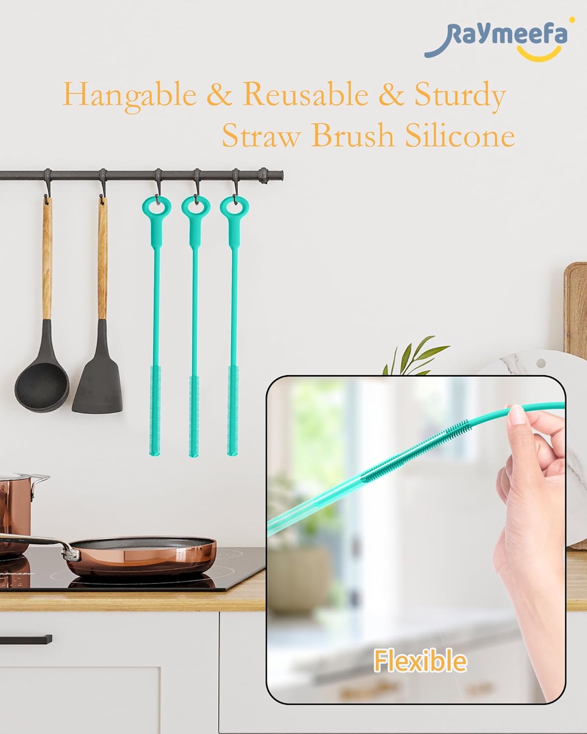 Extra Long Straw Cleaner Brush,Reusable and Soft Silicone Straw Cleaning Brush to Clean Crevice(Green)