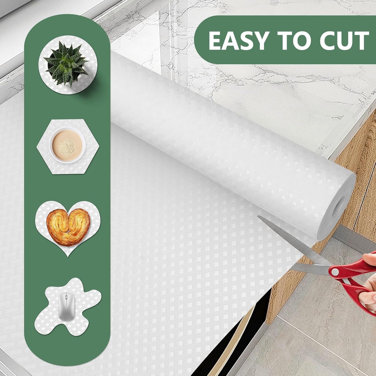 Shelf Liners, Non-Adhesive Drawer Liner, Waterproof & Oil-Proof Kitchen Cabinet Cupboard Liner Plastic EVA Material BPA Free Fridge Liner Mats Paper Protector for Shelves (White/24in x 240in)