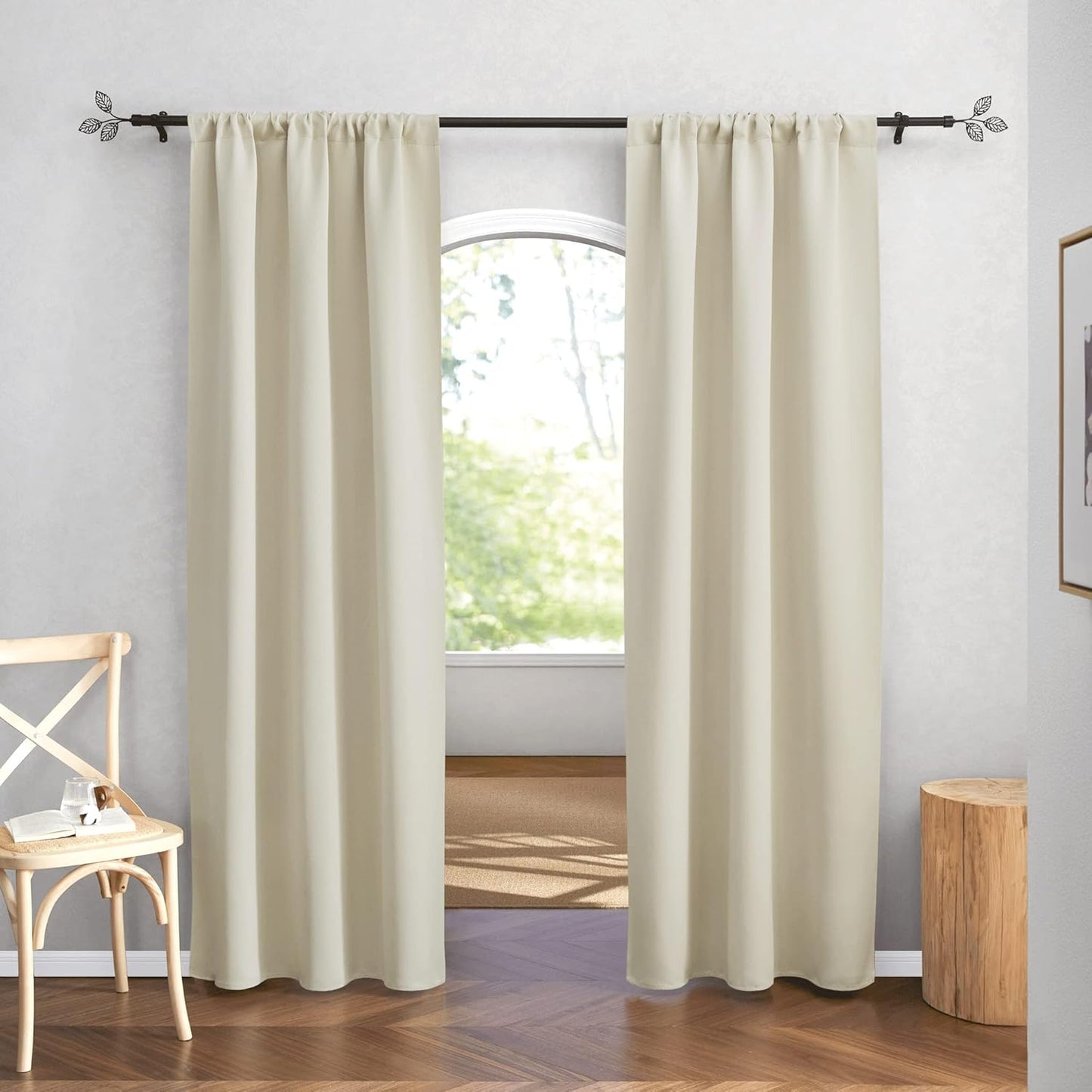RYB HOME Curtains 84 inch Long - Blackout Curtains Privacy for Living Room Bedroom Bay Window Patio Door Decor, W 42 x L 84, Beige, 1 Pair