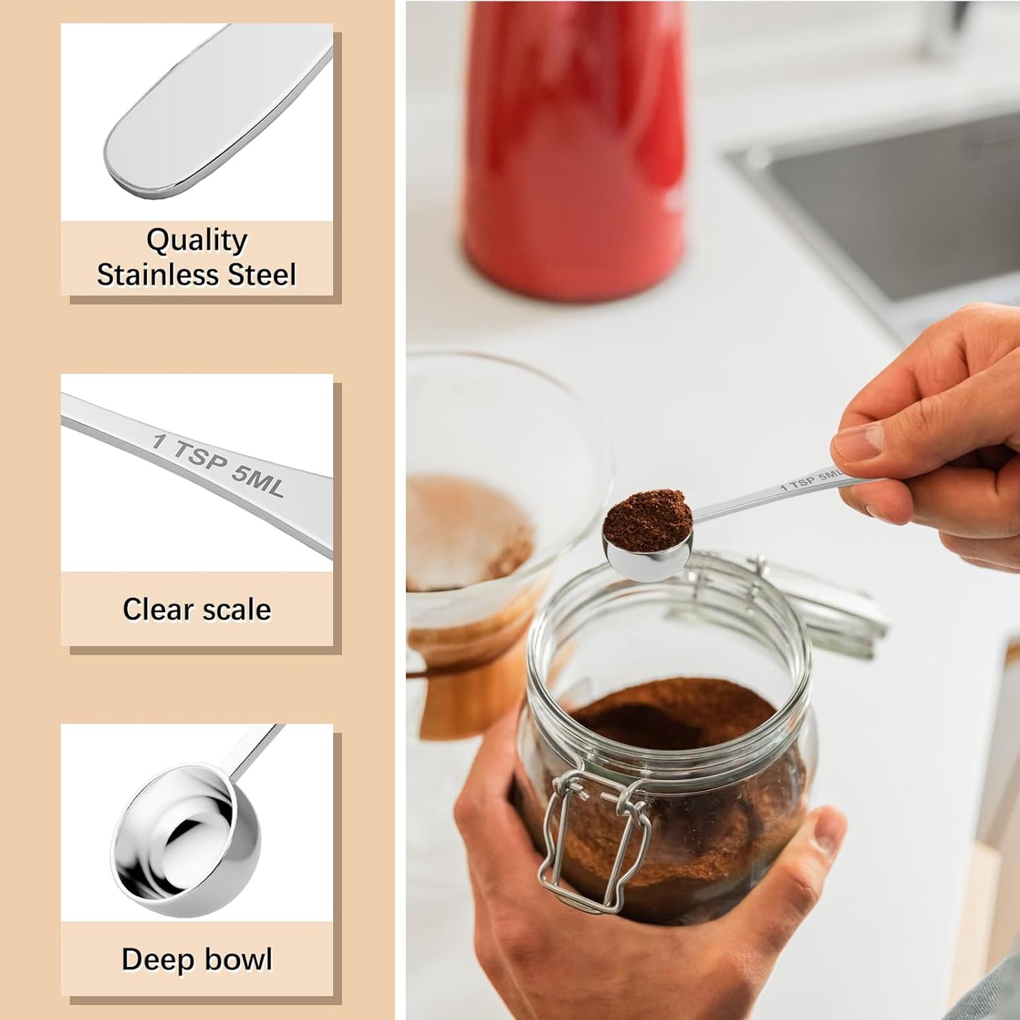 1PCS 1/2tsp(1/6tbsp, 2.5 ml) Single Measuring Spoon, Stainless Steel Individual Teaspoon, Metal Measure Scoop with Gift Box