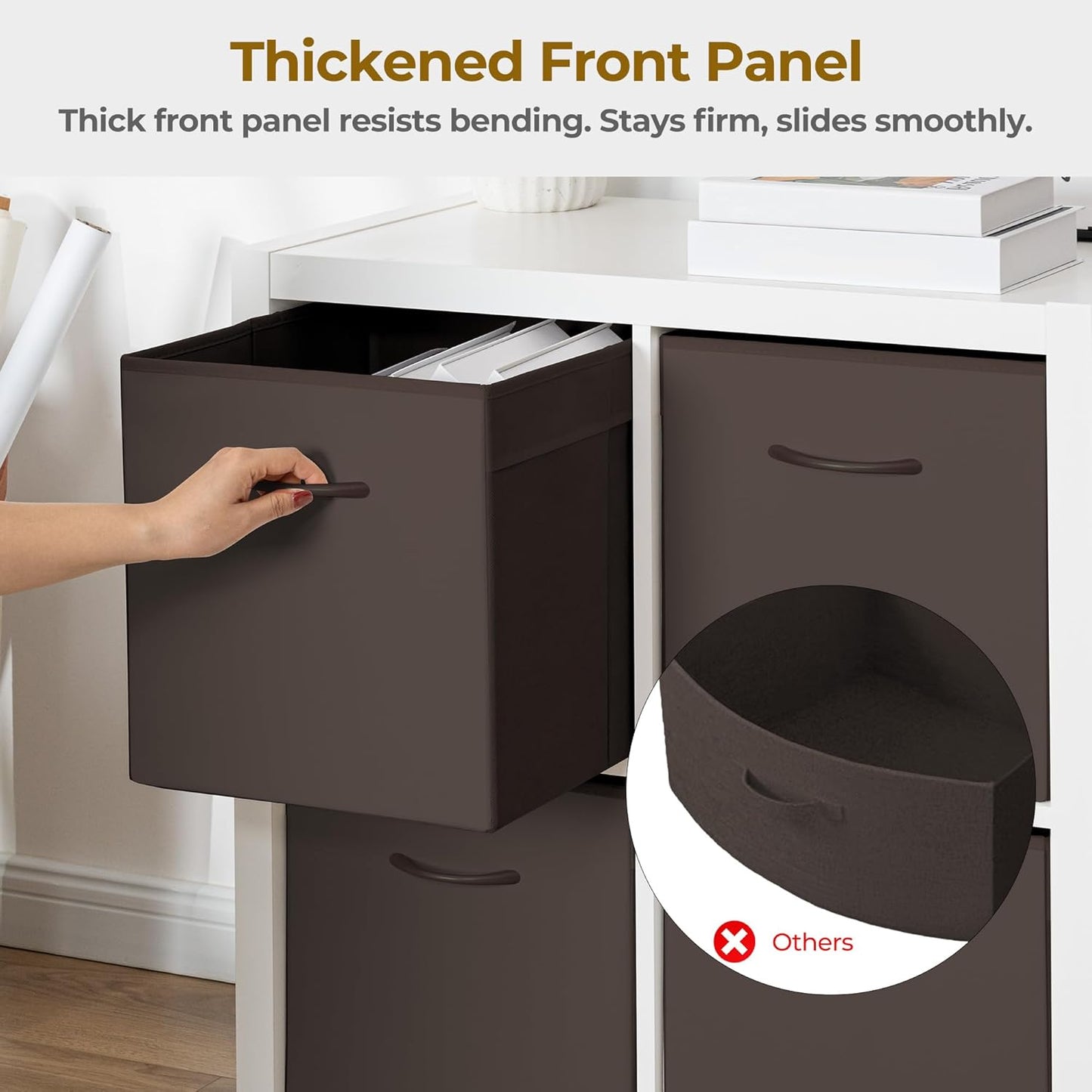 StorageWorks Brown Storage Cubes, 13x13 Storage Cube Bins with Handle, Cube Storage Organizer Bins for Shelves and Closet, Collapsible Storage Bins, 4-Pack