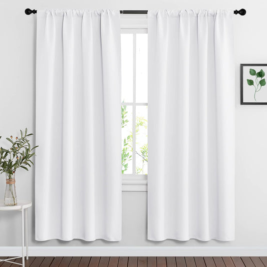 RYB HOME Curtains for Bedroom 72 inches Long, Blackout Thermal Insulating Window Treatment Drapes for Living Room Bathroom Basement Laundry Classroom, W 34 x L 72, Pure White, 2 Panels