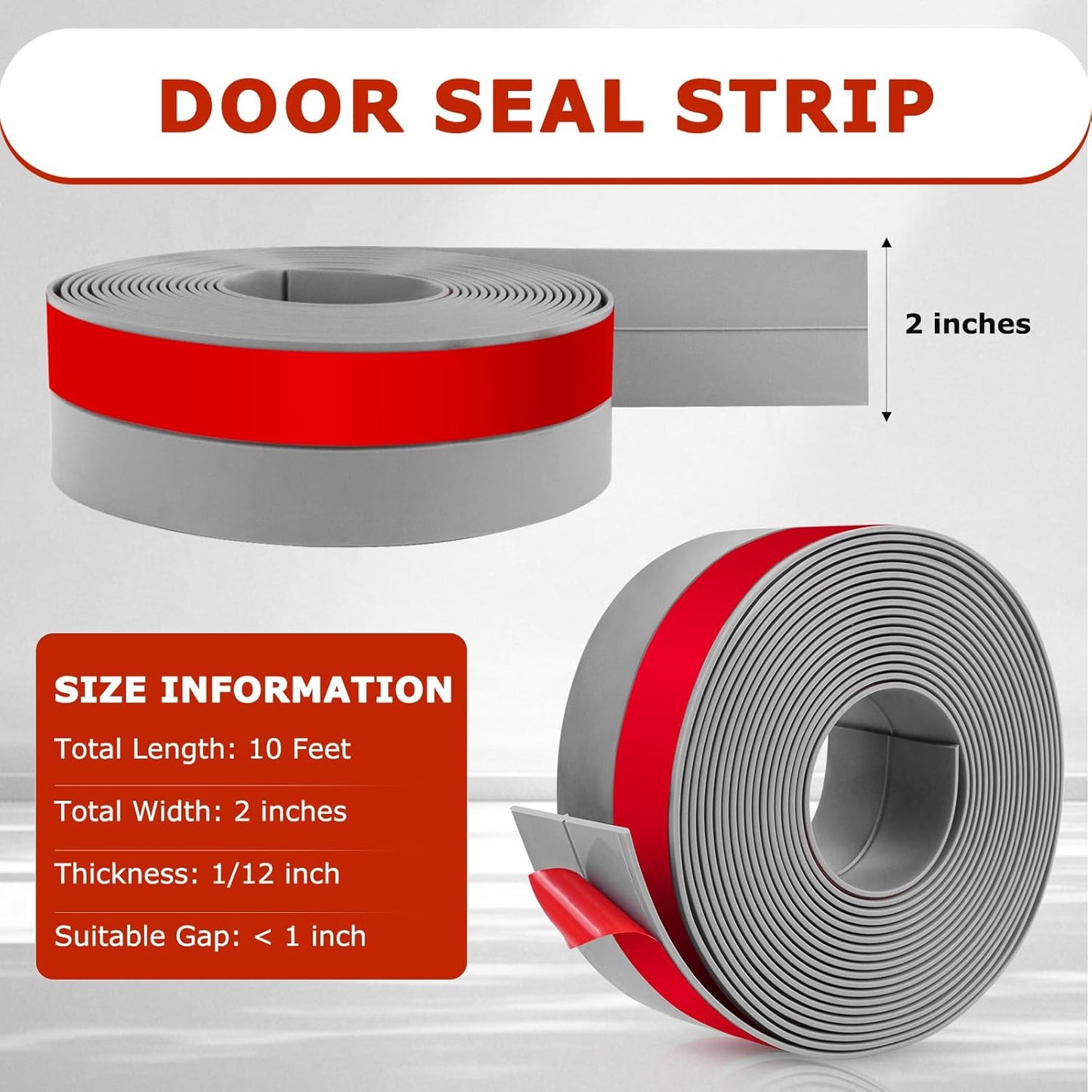 Weather Stripping Self Adhesive Door Draft Stopper Flexible Shower Door Bottom Seal Silicone Seal Strip for Sliding Glass Windows Side Gaps (Gray, 2 Inch Wide x 10 Feet Long)