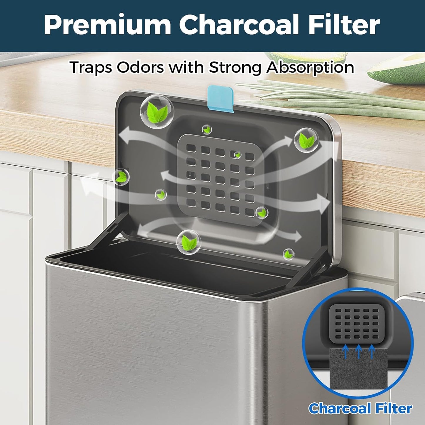 Stainless Steel Hanging Trash Can with Lid and Inner Bucket, 2 Gallon Kitchen Compost Bin for Counter Top, Under Sink or Wall Mount, Small Garbage Can for Cupboard/Bathroom/Bedroom/RV