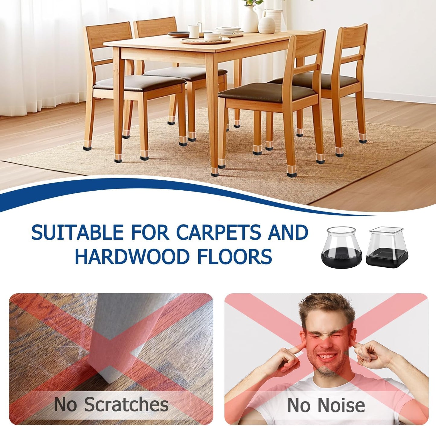 2024 New Chair Leg Floor Protectors for Hardwood Floors and Carpet Silicone Covers to Protect Wood Tile Floors Chair Sliders Non Slip Reduce Noise 28 Pcs Clear Round L Fit:1-3/16"~1-9/16"