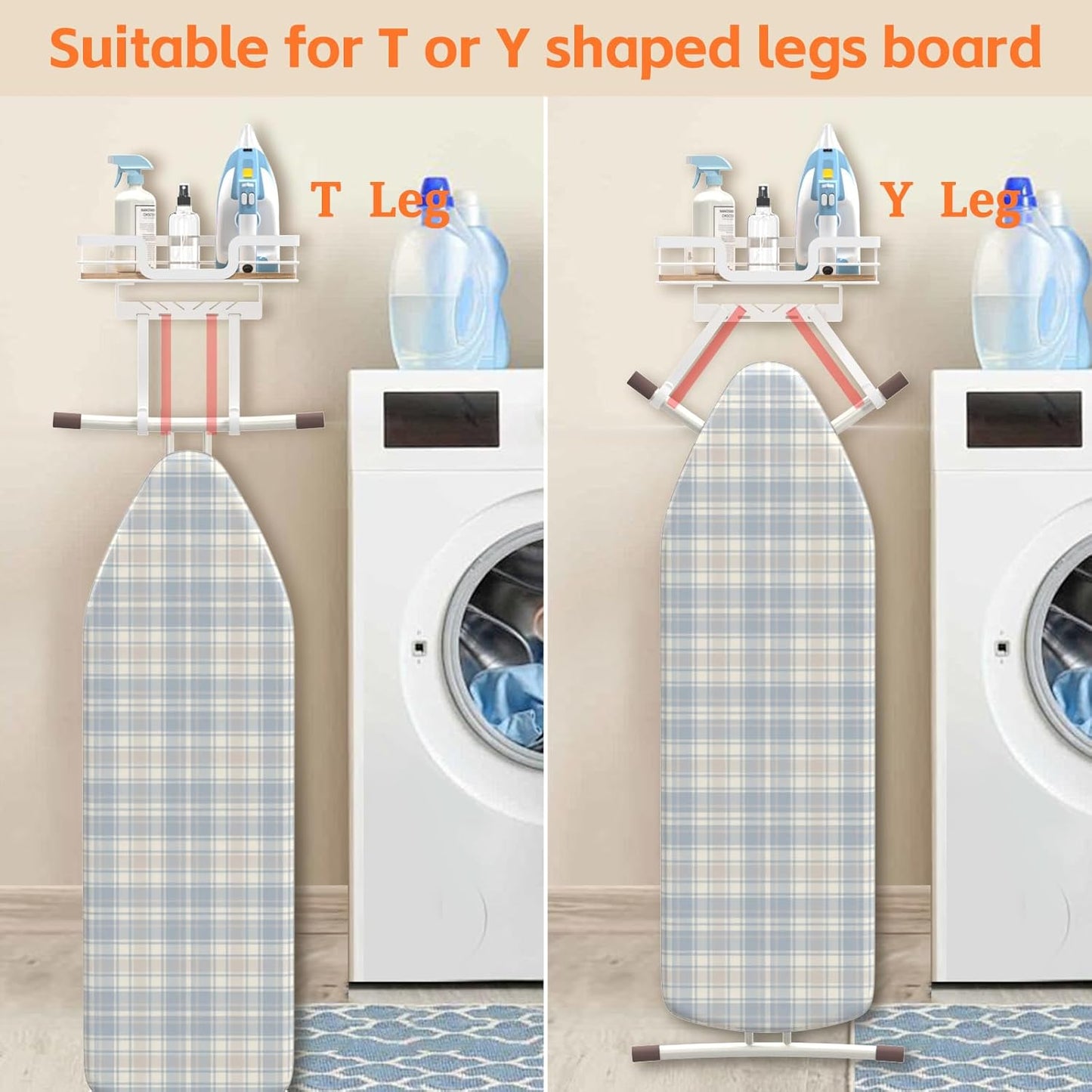 Ironing Board Holder Wall Mount, Laundry Room Organization Storage, White, T&V Shaped Space Saving Ironing Board Hanger for Laundry Room Decor and Accessories