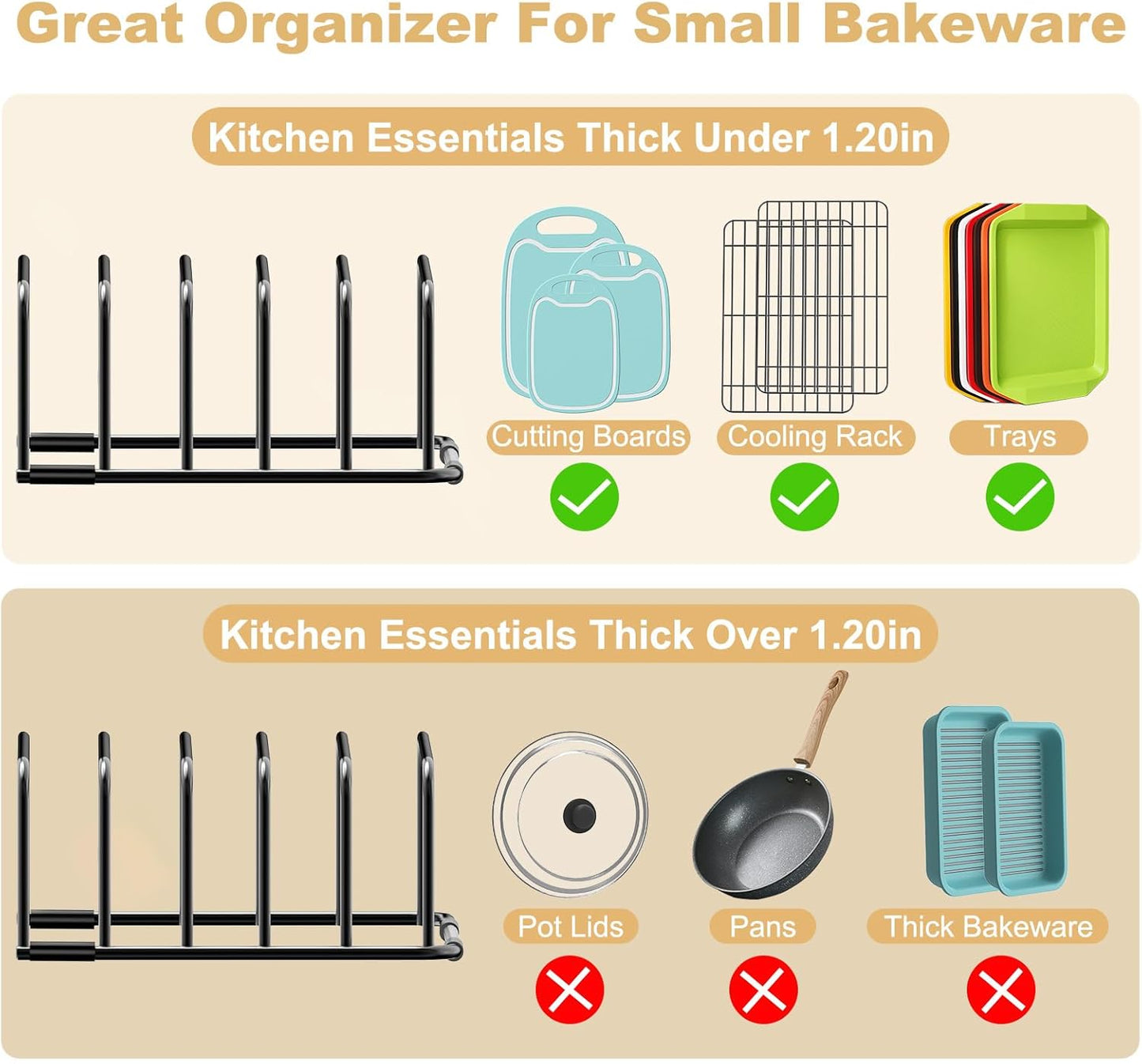 Cutting Board Organizer, [2-Pack] Cutting Board Holder Rack Baking Cookie Pan Sheets Cooling Small Racks Storage Stand for Kitchen Cabinet Countertop Bakeware Organizer 7.87 x 7.24 x 3.28 in