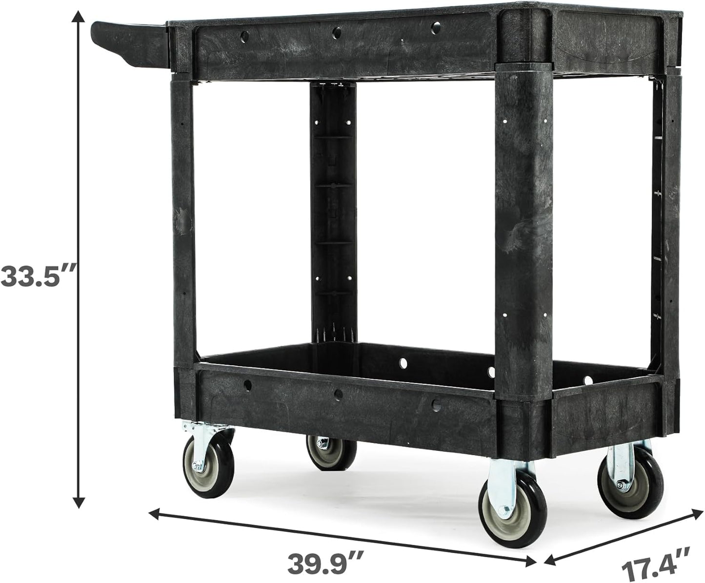 DWVO Utility Cart, 1000 lbs Capacity, 2 Shelf Heavy Duty Plastic Service Utility Cart on Wheels, Rolling Storage Work Carts Suitable for Warehouse, Garage, School & Office, Cleaning, Black