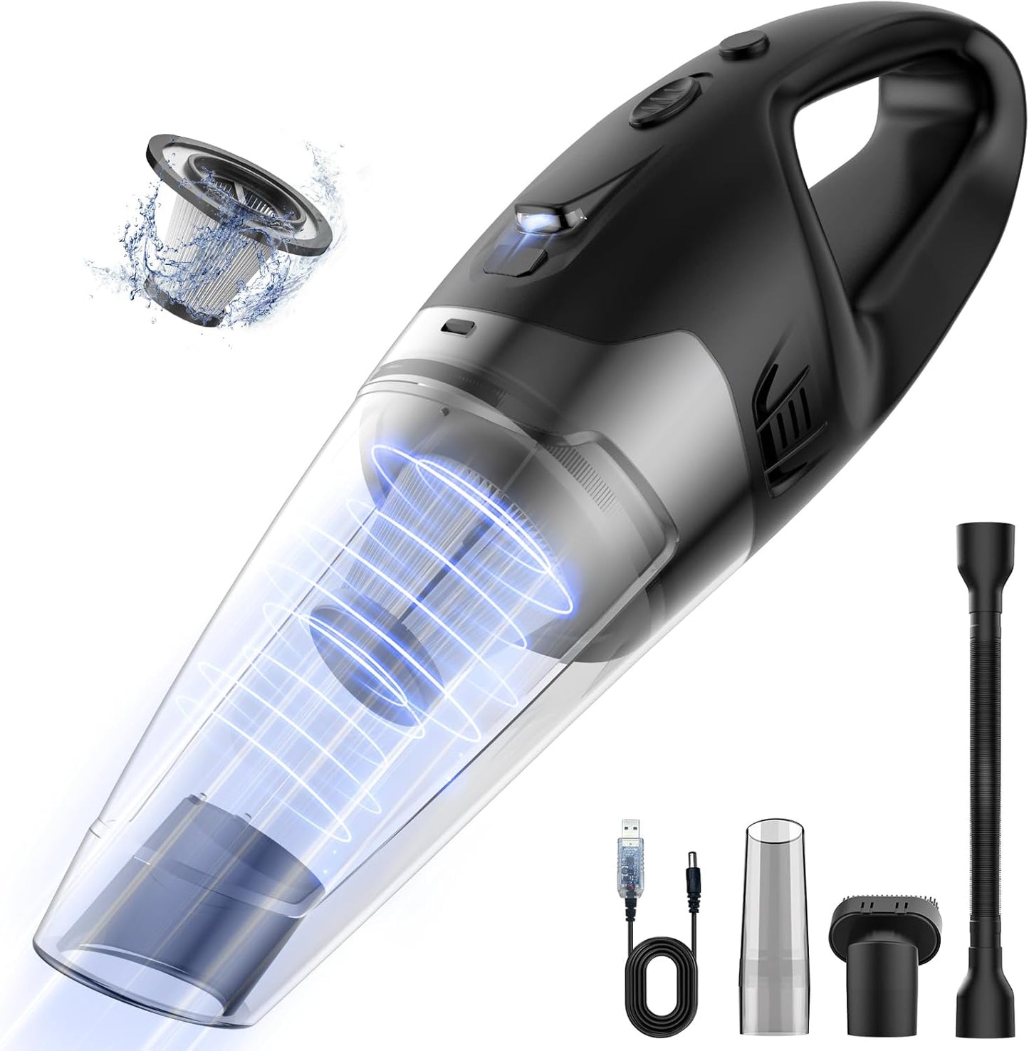 Handheld Vacuum Cordless Rechargeable with LED Light, Car Vacuum Portable Cordless, Hand Vacuum Cleaner Car Seats, Home, Quick Cleanup, Strong Suction, Lightweight, Includes Crevice Nozzle & Brush