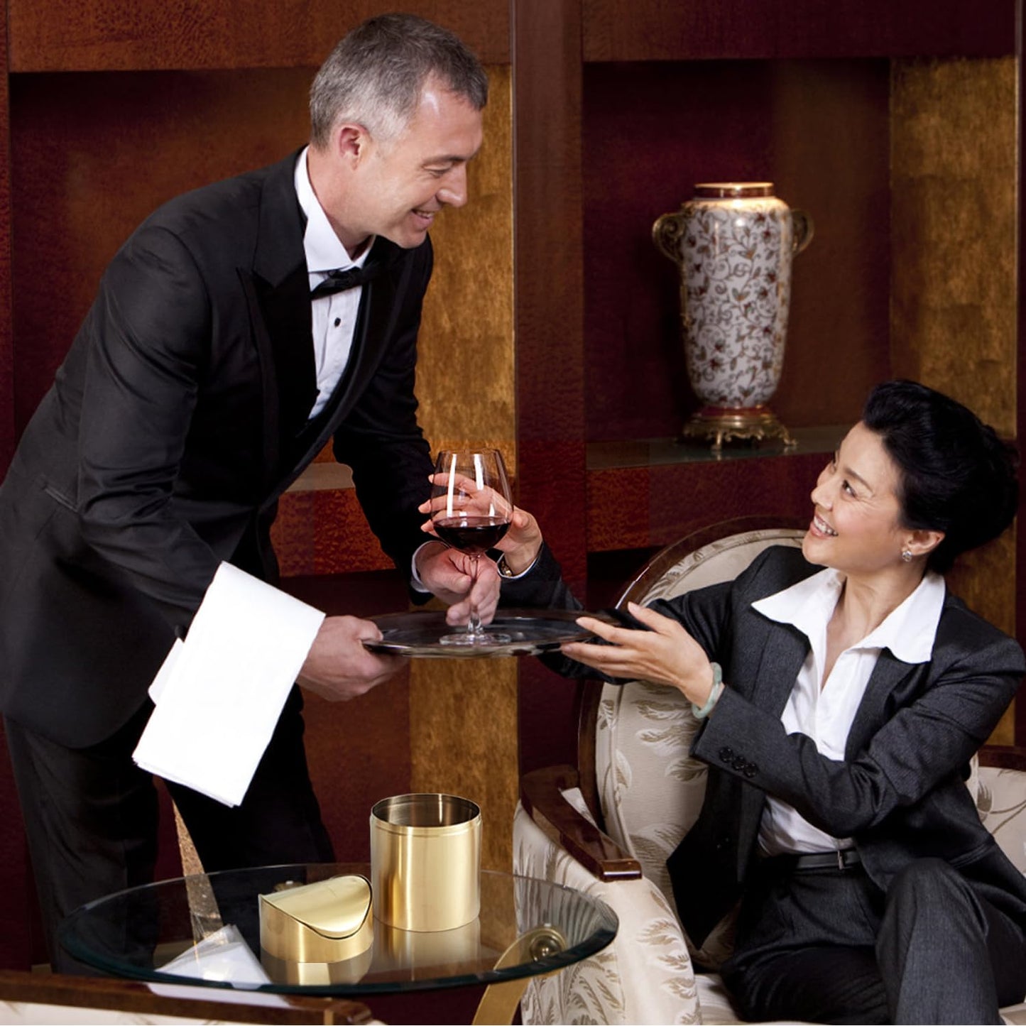 Stainless Steel Trash Can with Swing Lid, Mini Countertop Trash Bin Bathroom, Golden Desktop Garbage Cans Tiny Kitchen Waste Bins with Trash Bag