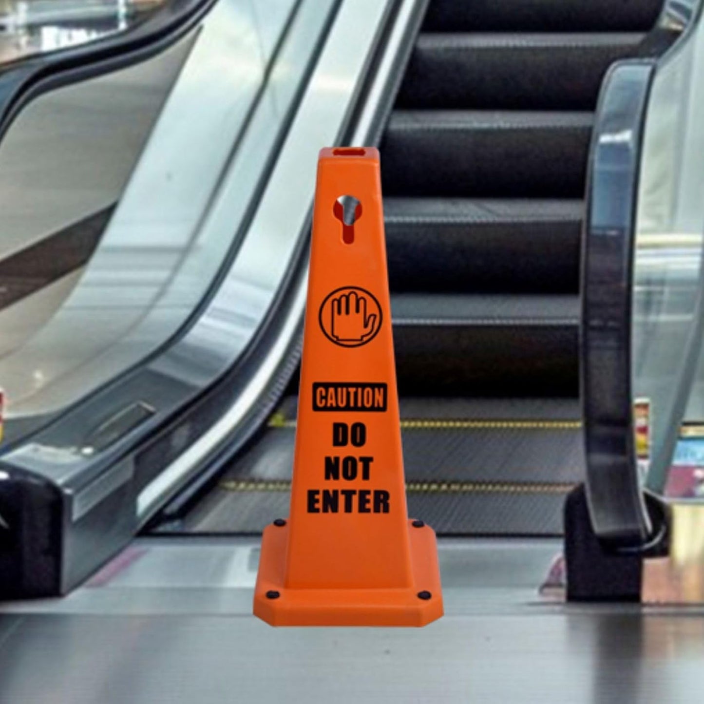 4-Pack 26.5" Caution Cones, 4-Sided Visible Safety Signs with Heavy Rubber Base, Warning for Slip & Fall Prevention, Indoor/Outdoor Use (Orange, 4Pcs-Do Not Enter)