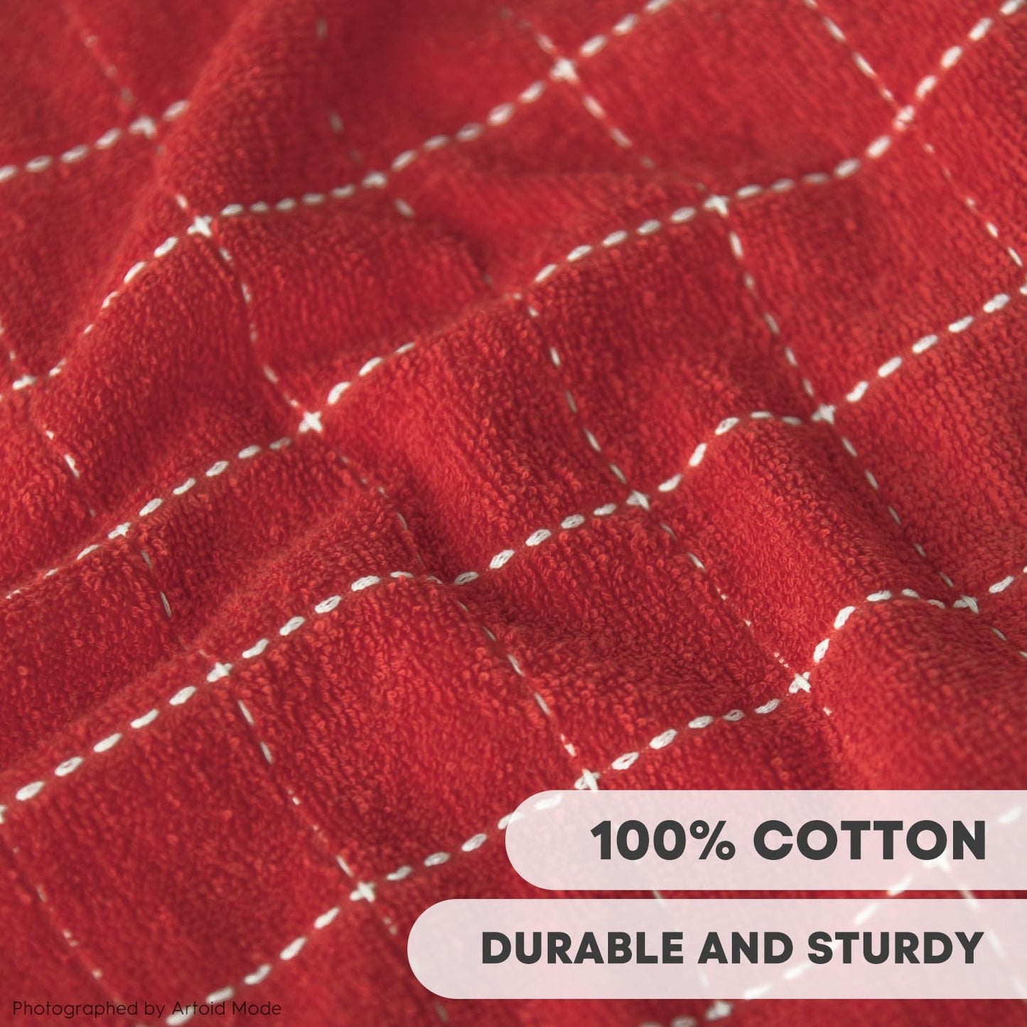 Artoid Mode Checkered Designed Cotton Red Green Terry Kitchen Dish Towels, 15x25 Inch Soft Absorbent Quick Drying Cleaning Tea Towels Set of 4