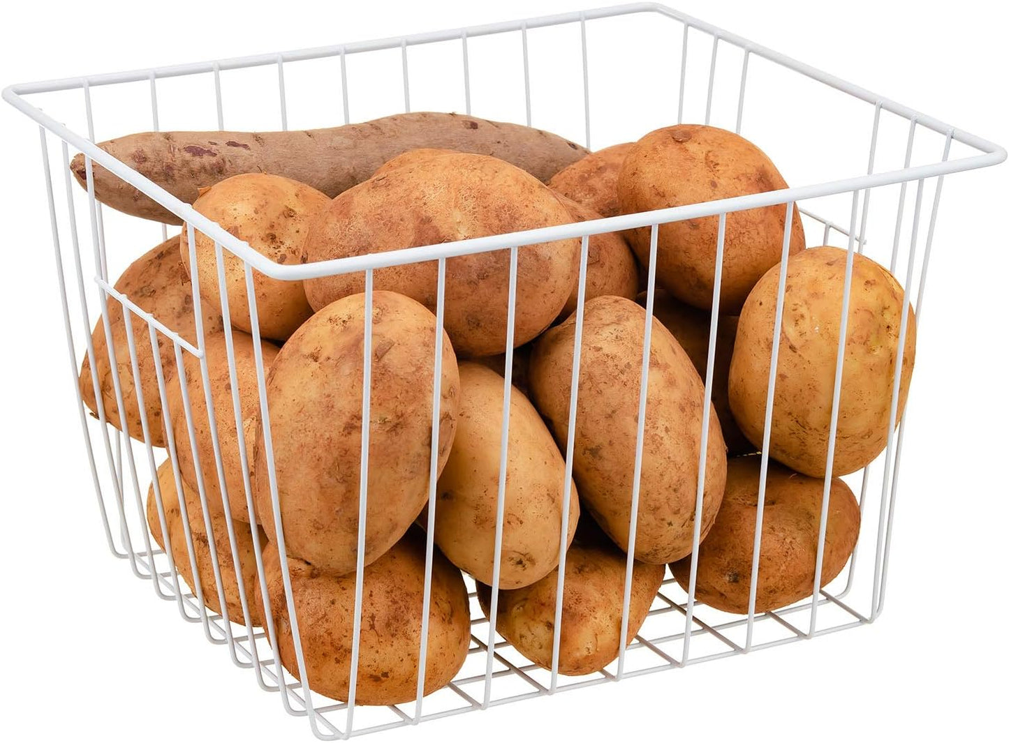 Upright Freezer Organizer Bins， Freezer Baskets for 14, 15 cu.ft Standup Freezer, Wire Storage Baskets with Built-in Handles for Frozen Foods, Snacks, Vegetables, Fruits and More, 4Pcs , White