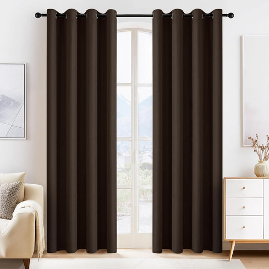 PONY DANCE Blackout Curtain Panels - Window Treatments Room Darkening Thermal Insulated Drapery with Grommets for Living Room Bedroom, W 55" x L 80", Chocolate Brown, 2 Pieces