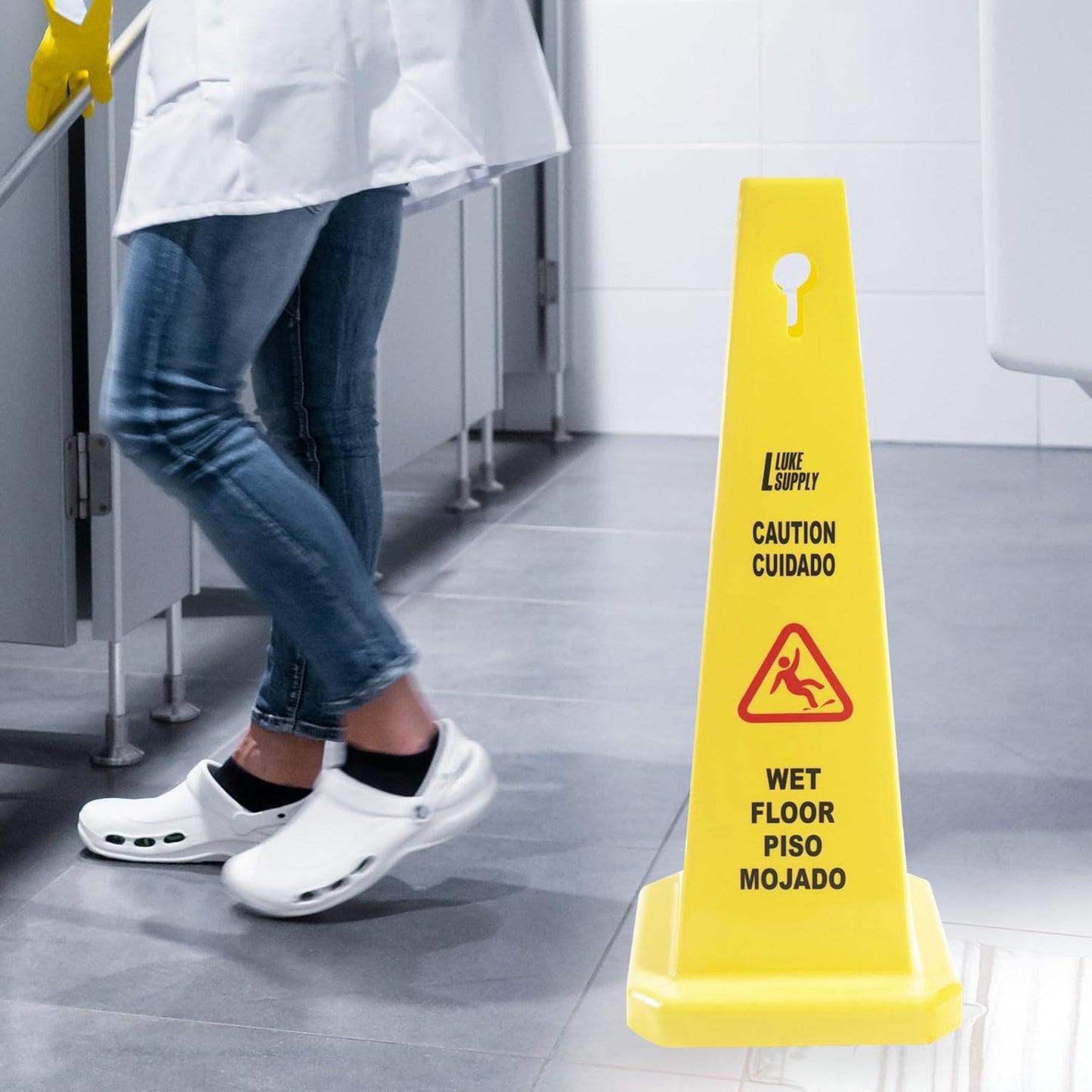 MATTHEW CLEANING 3 Packs 36” Caution Wet Floor Safety Cones for Indoors and Outdoors,Bright Yellow Caution Wet Floor Sign,4-Sided Bilingual Signs,Avoid Fall & Slip Accident