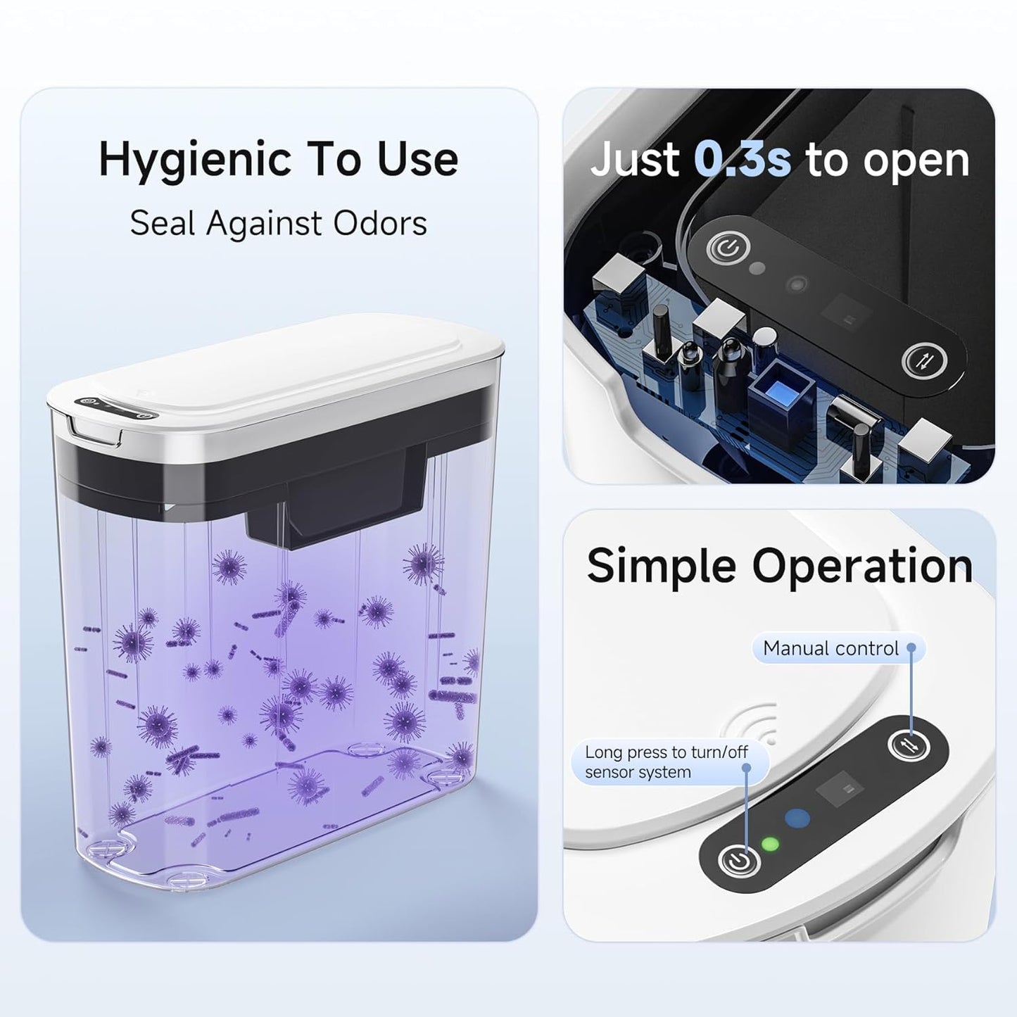 5 Gallon Motion Senor Bathroom Trash Can with Lid, Automatic Garbage Can Touchless, Smart Plastic Waste Basket for Narrow Spaces, Bathroom, Office, Bedroom, Living Room (White)