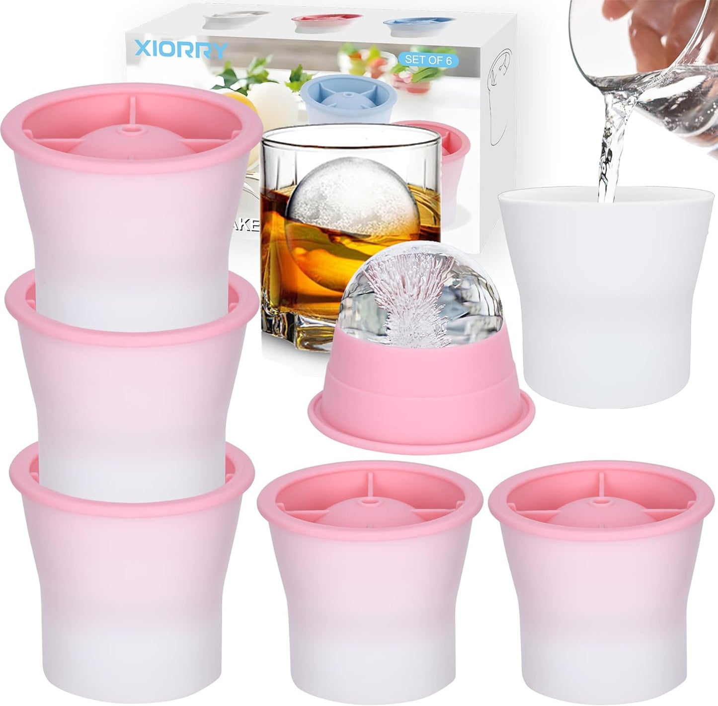 Round Ice Cube Molds 6 Pieces, Silicone Sphere Ice Mold Maker, Stackable Easy Release Circle Ice Cube Mold with Lids, Spherical Ice Makers with Lids for Whiskey, Cocktails, Bourbon, and Drinks