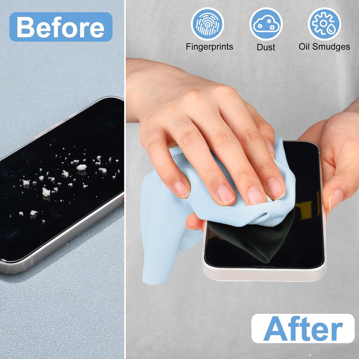 Frienda 12 Pack Large Microfiber Glass Cleaning Cloths 12 x 12 Inch Oversized Sunglasses Cleaning Cloths for Electronics Glasses Screens and Lenses(Blue,Light Gray,Black)