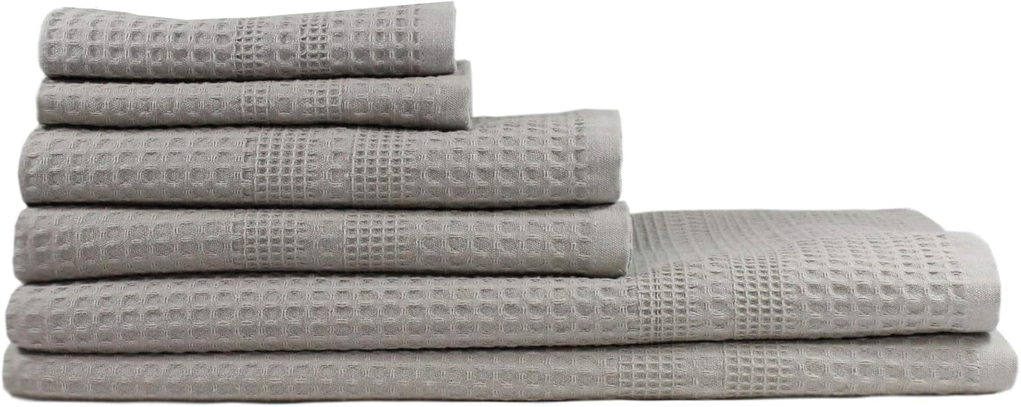 GILDEN TREE Waffle Towel Set Quick Dry Thin | 2 Bath Towels | 2 Hand Towels | 2 Washcloths, Classic Style (Pewter)