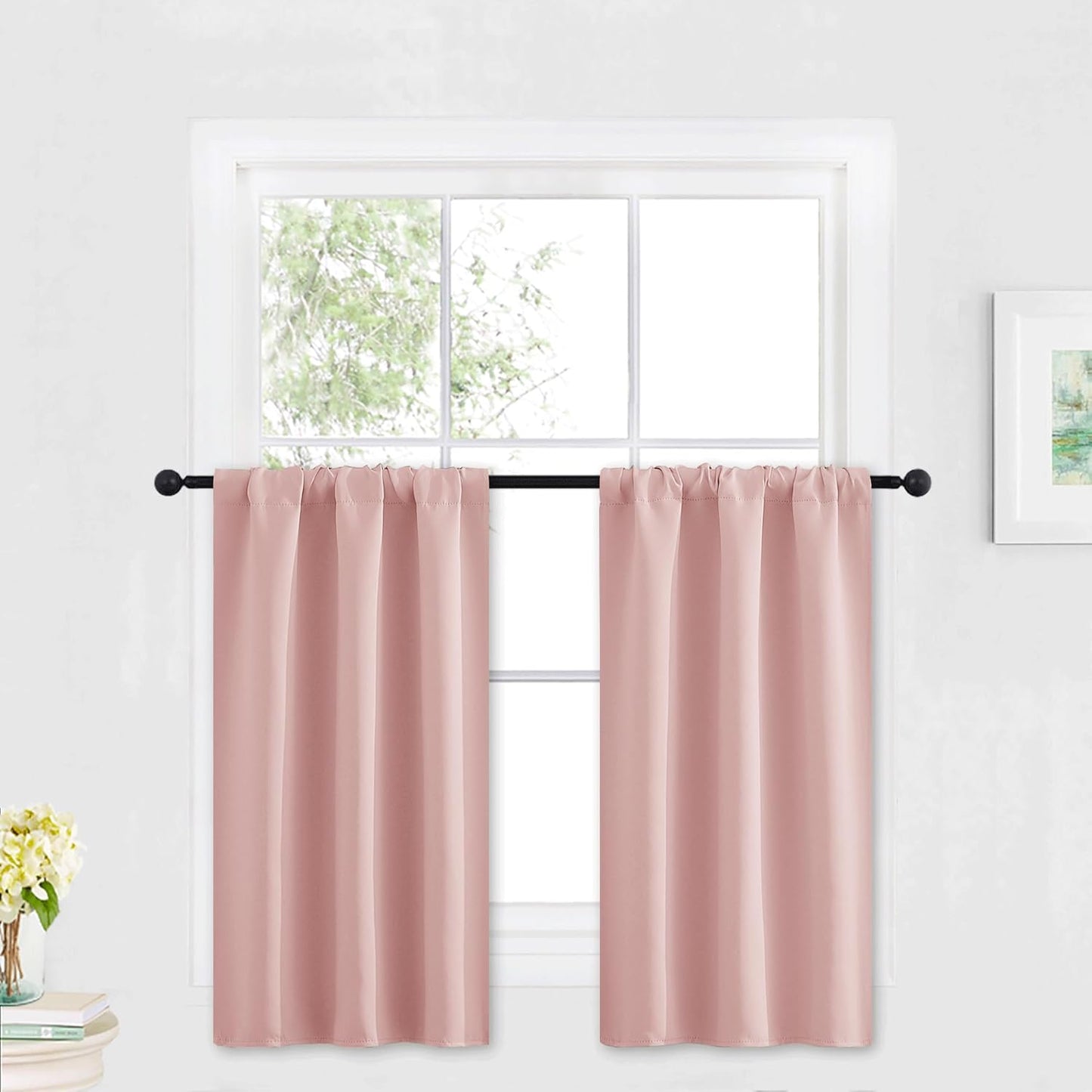 RYB HOME Small Curtains Blackout - Privacy Energy Efficiency Mini Curtains for Kids Bedroom RV Camper Windows Trailer Bathroom Kitchen Cabinet Window Tiers, W 29 x L 36, Peach Blush, 2 Panels