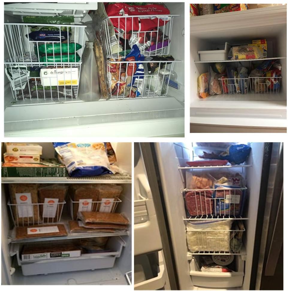 16inch Upright Freezer Organizer Baskets for 13-14,16-21 cu.ft Standup Freezer, Settle freezer chaos and reduce food waste effectively, Durable, Fully Use Space, Improve Air Circulate, White, 2pcs