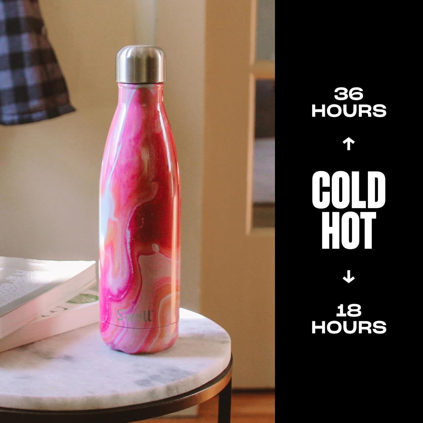 S'well Stainless Steel Water Bottle, 17oz, Rose Agate, Triple Layered Vacuum Insulated Containers Keeps Drinks Cold for 36 Hours and Hot for 18, BPA Free, Perfect for On the Go