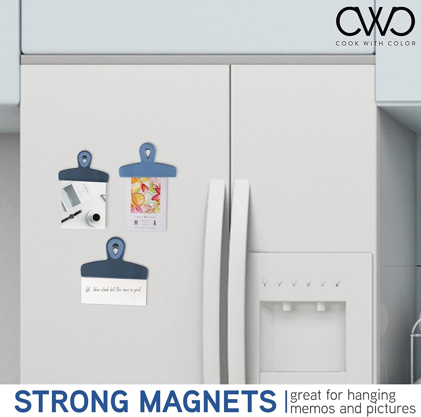 COOK WITH COLOR Bag Clips - Heavy Duty Chip and Refrigerator Magnet Clips for Food Storage with Air Tight Seal Grip, Denim, Pack of 4 Large