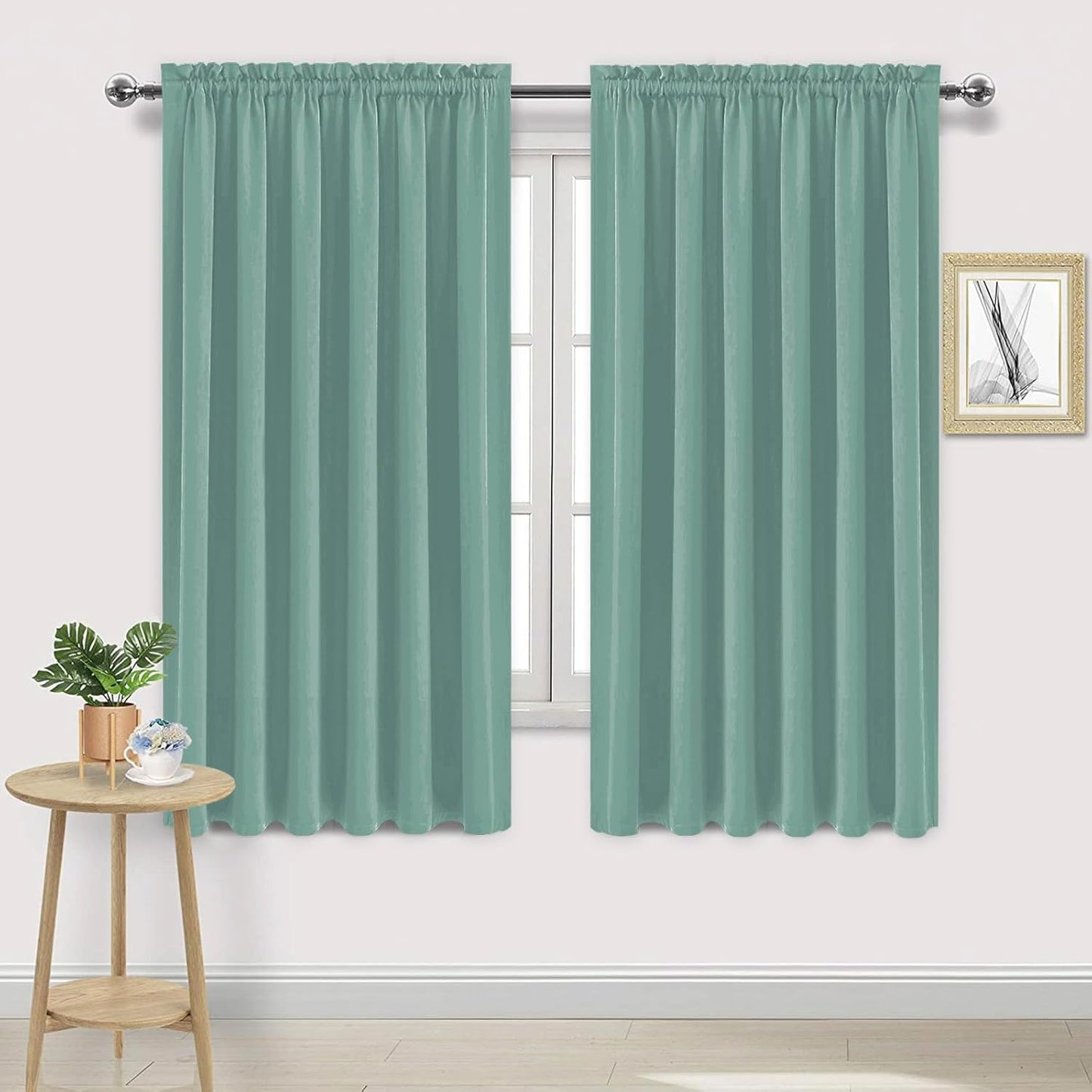 DWCN Blackout Curtains for Living Room Thermal Insulated, Energy Saving & Noise Reducing Bedroom Curtains, Sage Green, W 70x L 63 Inch, Set of 2 Rod Pocket Curtain Panels