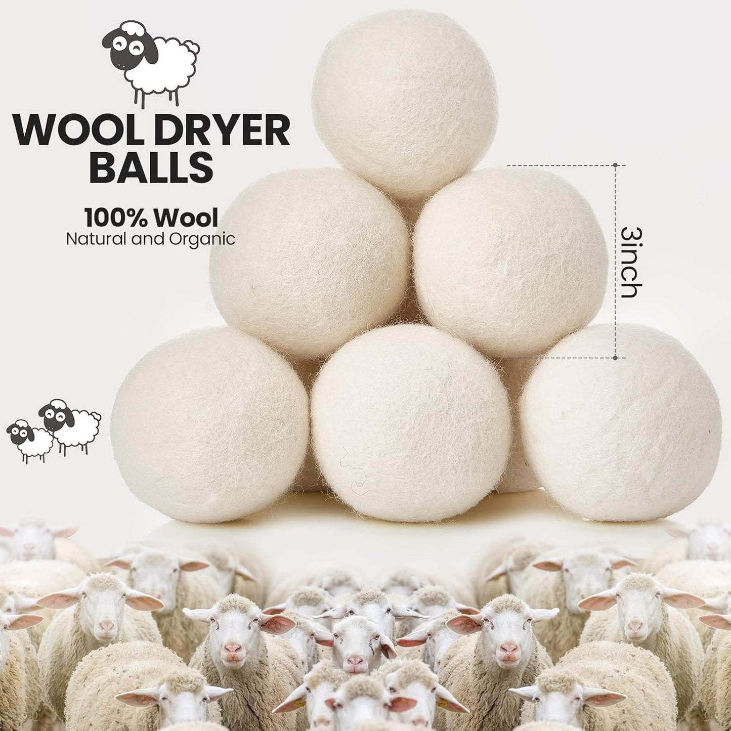 26 Pieces Wool Dryer Balls Set 24 XL Reusable Wool Balls with 2 Muslin Bags Anti Static Dryer Balls Natural Fabric Softener Wool Ball for Clothes Laundry Anti Wrinkle Saving Energy and Drying Time