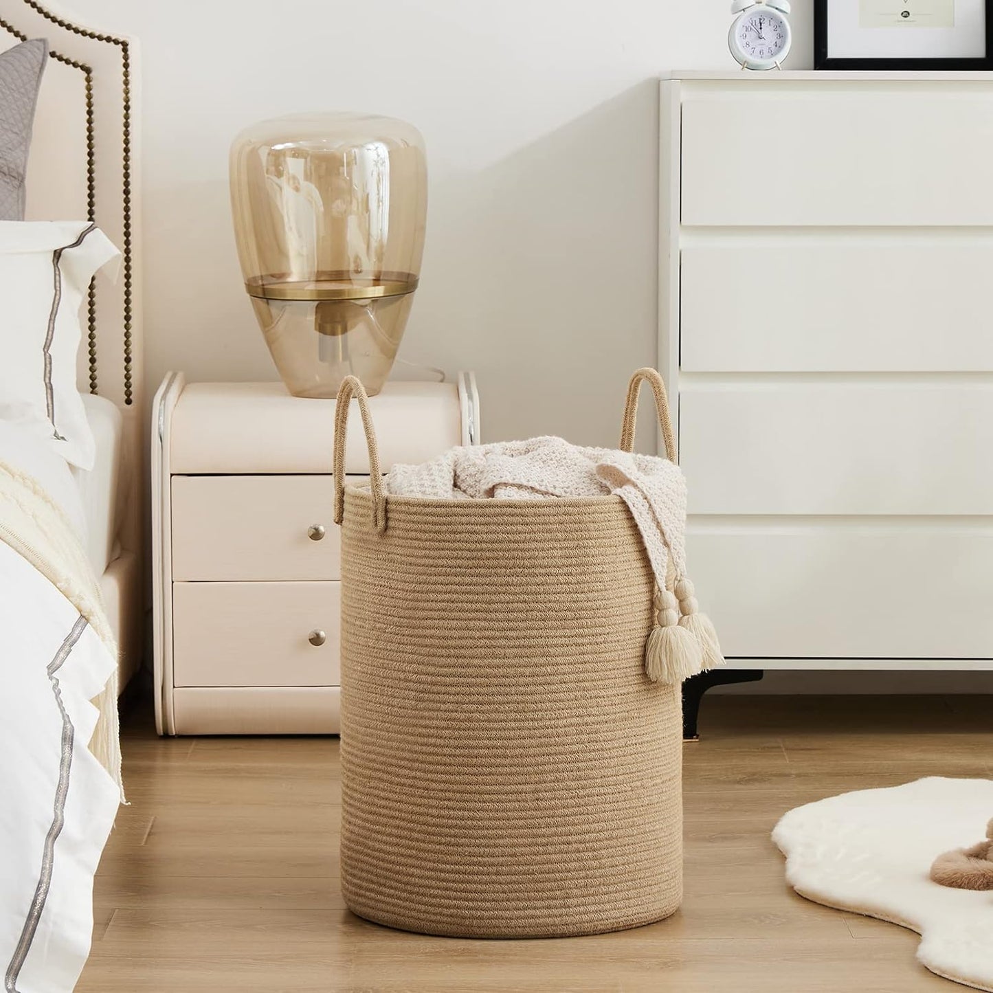 Jute Rope Woven Laundry Hamper Basket by YOUDENOVA, 72L Tall Luandry Basket, Baby Nursery Hamper for Blanket Storage in Bedroom-Large-Jute