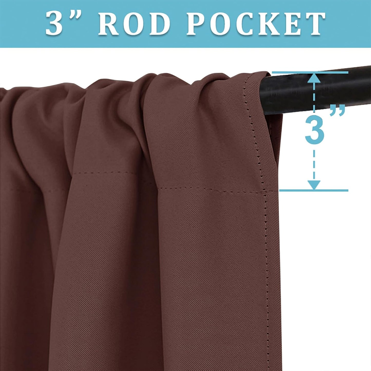RYB HOME Rod Pocket Blackout Curtains for Bedroom Kitchen Living Room Office Light Block Energy Efficiency Small Window Treatment Drapes, W 42 x L 54 inch, Chocolate Brown,2 Panels